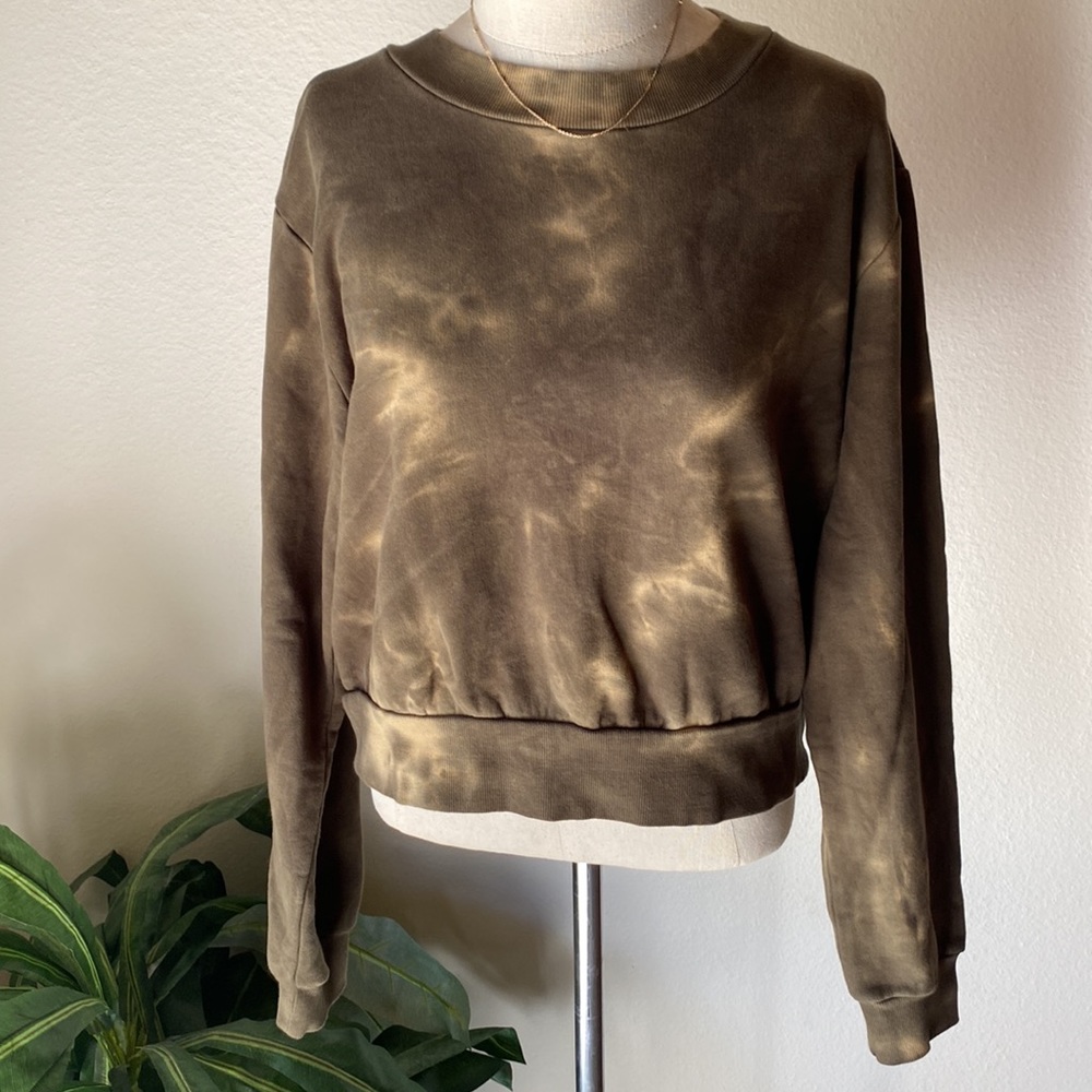 Olive Tie Dye Crop Sweatshirt Large New! - Picture 1 of 14